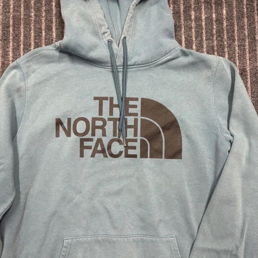 The North Face Mens Hoodie Large Blue Logo Pullover Fleece Sweatshirt (2658)